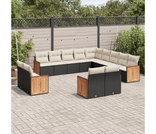 Set de sofás de jardín y cojines 13 pzas ratán sintético negro