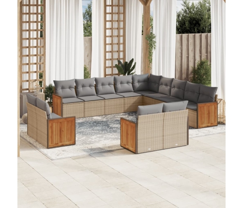 Set sofás de jardín con cojines 13 pzas ratán sintético beige