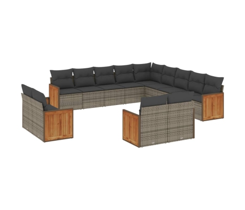 Set sofás de jardín con cojines 13 piezas ratán sintético gris