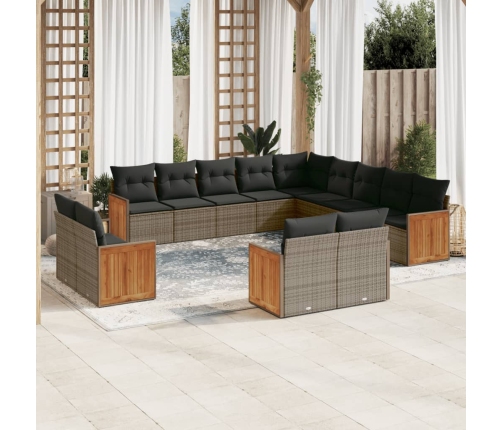 Set sofás de jardín con cojines 13 piezas ratán sintético gris
