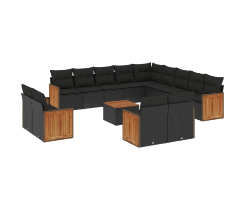 Set sofás de jardín 14 pzas con cojines ratán sintético negro