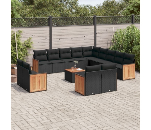 Set sofás de jardín 14 pzas con cojines ratán sintético negro
