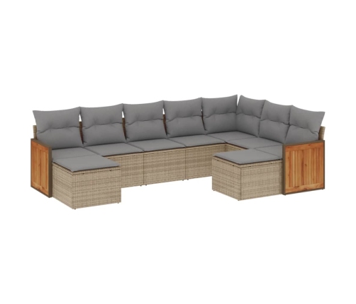 Set de sofás de jardín 9 pzas con cojines ratán sintético beige
