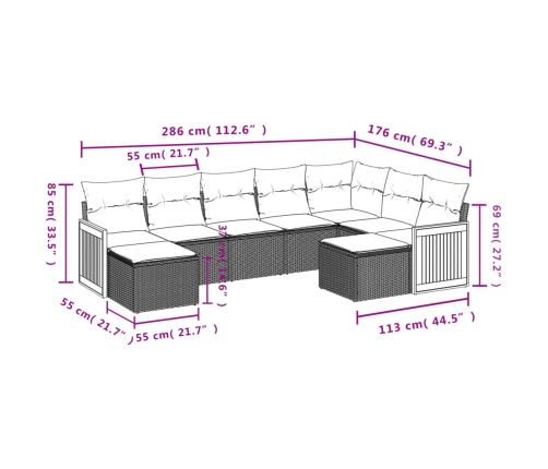 Set de sofás de jardín 9 pzas con cojines ratán sintético beige