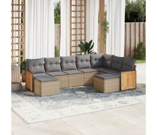 Set de sofás de jardín 9 pzas con cojines ratán sintético beige