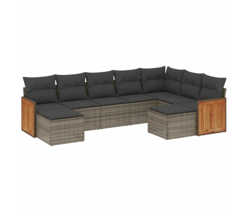 Set de muebles de jardín 9 pzas y cojines ratán sintético gris