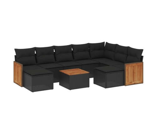 Set de sofás de jardín 10 pzas cojines ratán sintético negro