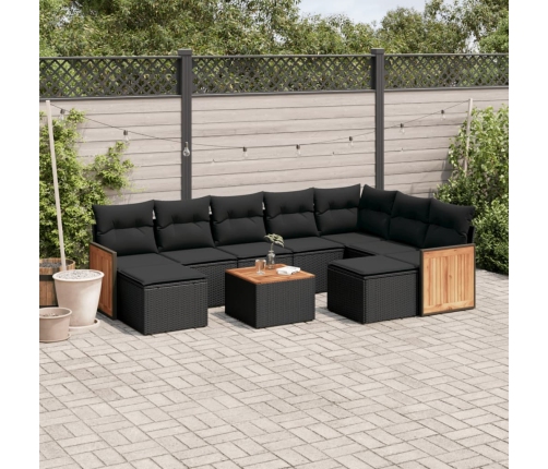 Set de sofás de jardín 10 pzas cojines ratán sintético negro