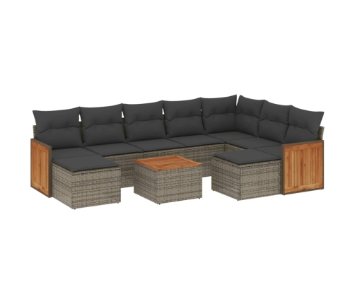 Set de sofás de jardín 10 pzas con cojines ratán sintético gris