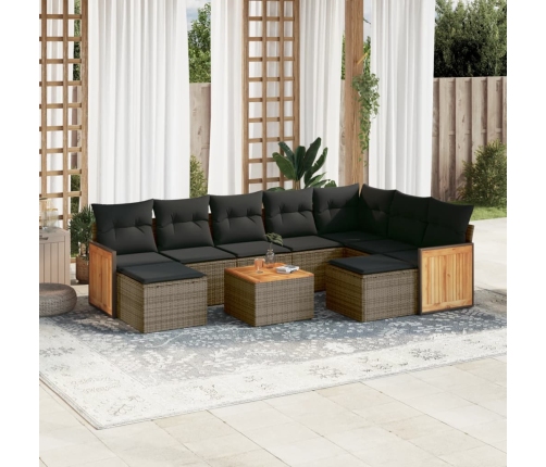 Set de sofás de jardín 10 pzas con cojines ratán sintético gris