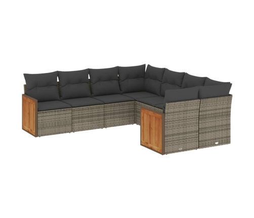 Set de sofás de jardín 8 pzas y cojines ratán sintético gris