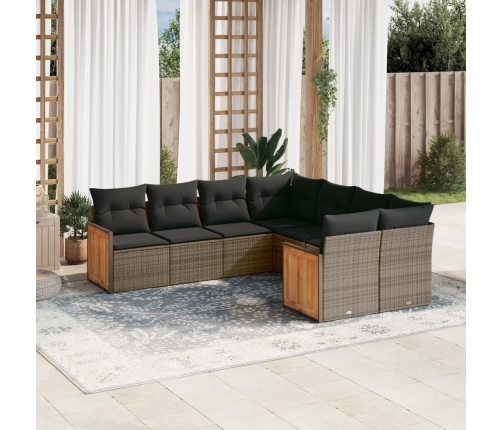 Set de sofás de jardín 8 pzas y cojines ratán sintético gris