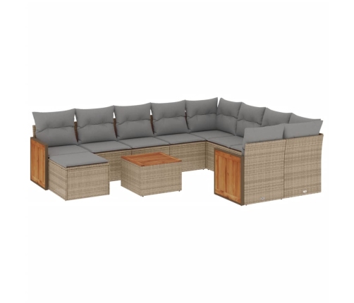 Set de sofás de jardín 11pzas con cojines ratán sintético beige