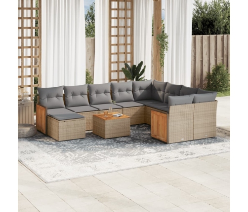 Set de sofás de jardín 11pzas con cojines ratán sintético beige