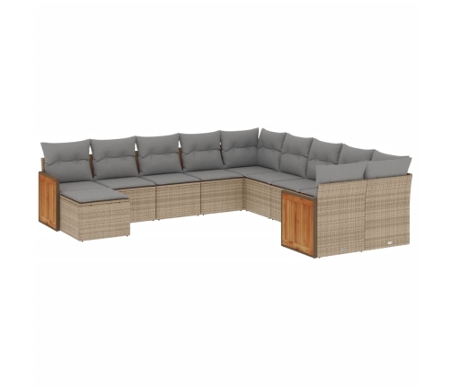 Set de sofás de jardín 11pzas con cojines ratán sintético beige