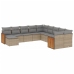 Set de sofás de jardín 11pzas con cojines ratán sintético beige
