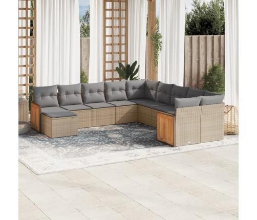 Set de sofás de jardín 11pzas con cojines ratán sintético beige