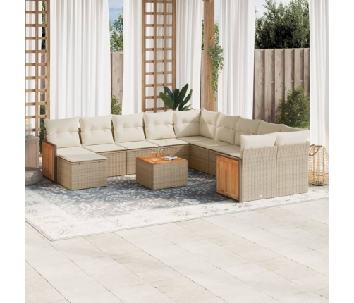 Set de sofás de jardín 12 pzas y cojines ratán sintético marrón