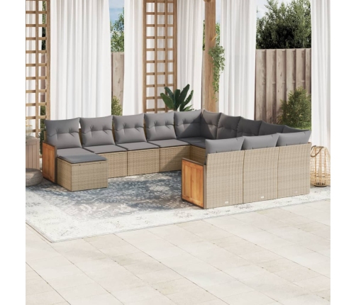 Set de sofás de jardín 12 pzas y cojines ratán sintético marrón