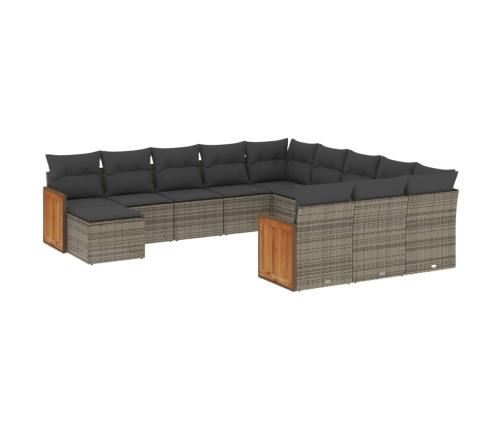 Set de sofás de jardín 12 pzas con cojines ratán sintético gris