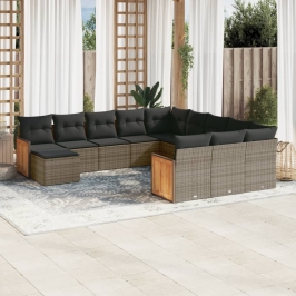 Set de sofás de jardín 12 pzas con cojines ratán sintético gris