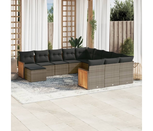 Set de sofás de jardín 12 pzas con cojines ratán sintético gris