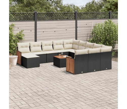 Set de sofás de jardín y cojines 13 pzas ratán sintético negro