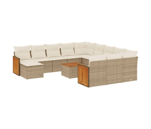 Set sofás de jardín con cojines 13 pzas ratán sintético beige