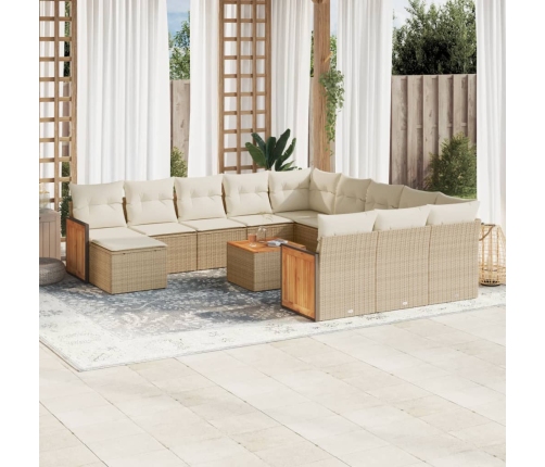 Set sofás de jardín con cojines 13 pzas ratán sintético beige
