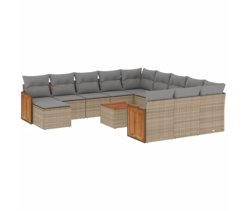 Set sofás de jardín con cojines 13 pzas ratán sintético beige