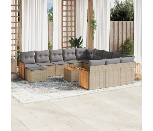 Set sofás de jardín con cojines 13 pzas ratán sintético beige