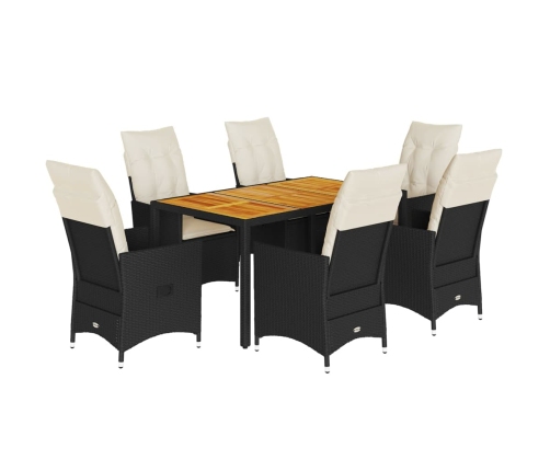 Set de comedor de jardín 7 pzas y cojines ratán sintético negro