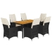 Set de comedor de jardín 7 pzas y cojines ratán sintético negro