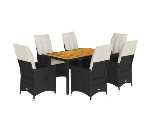 Set de comedor de jardín 7 pzas y cojines ratán sintético negro