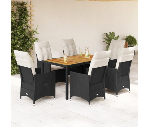 Set de comedor de jardín 7 pzas y cojines ratán sintético negro