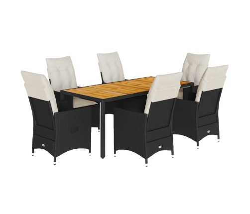 Set de comedor de jardín 7 pzas y cojines ratán sintético negro