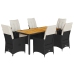 Set de comedor de jardín 7 pzas y cojines ratán sintético negro