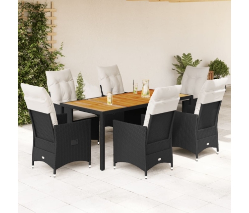Set de comedor de jardín 7 pzas y cojines ratán sintético negro