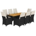 Set de comedor de jardín 9 pzas y cojines ratán sintético negro