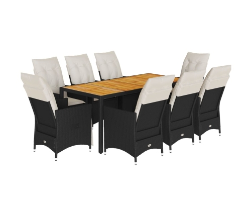 Set de comedor de jardín 9 pzas y cojines ratán sintético negro