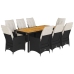 Set de comedor de jardín 9 pzas y cojines ratán sintético negro