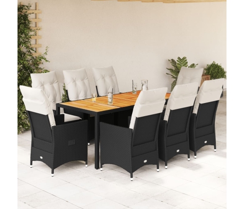 Set de comedor de jardín 9 pzas y cojines ratán sintético negro
