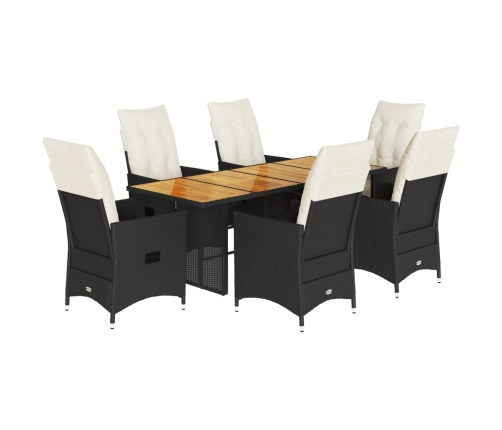 Set de comedor de jardín 7 pzas y cojines ratán sintético negro