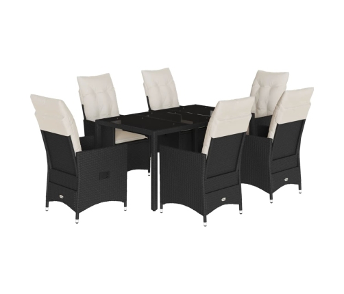 Set de comedor de jardín 7 pzas y cojines ratán sintético negro