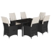 Set de comedor de jardín 7 pzas y cojines ratán sintético negro
