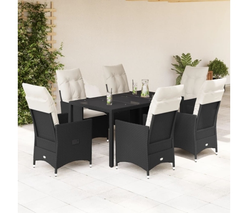 Set de comedor de jardín 7 pzas y cojines ratán sintético negro