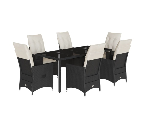 Set de comedor de jardín 7 pzas y cojines ratán sintético negro