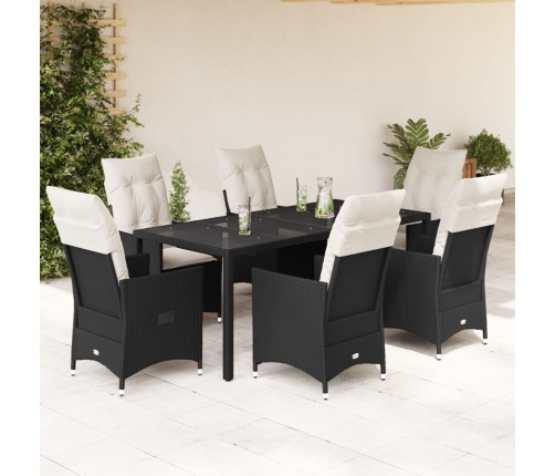 Set de comedor de jardín 7 pzas y cojines ratán sintético negro