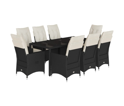 Set de comedor de jardín 9 pzas y cojines ratán sintético negro
