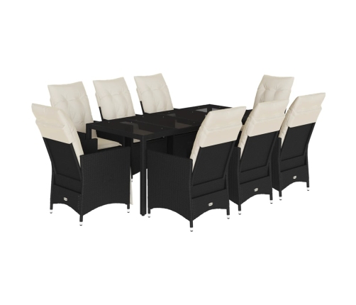 Set de comedor de jardín 9 pzas y cojines ratán sintético negro